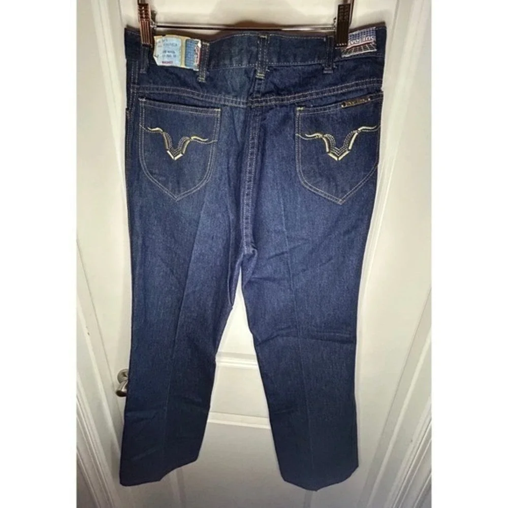True Vintage 70's Embroidered Dark Wash Denim Jeans Sz Mens 34x28 Brand‎ New